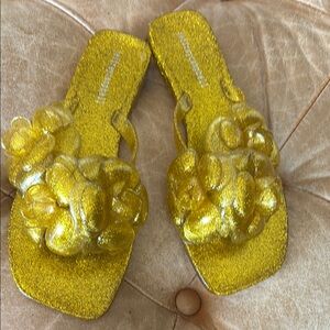 Jeffrey Campbell Yellow Sandals with Floral Embellishments